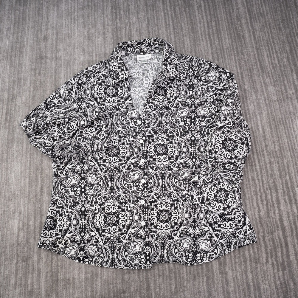 Coldwater Creek Button Front Shirt Womens XL Black Paisley Excellent Cotton Top